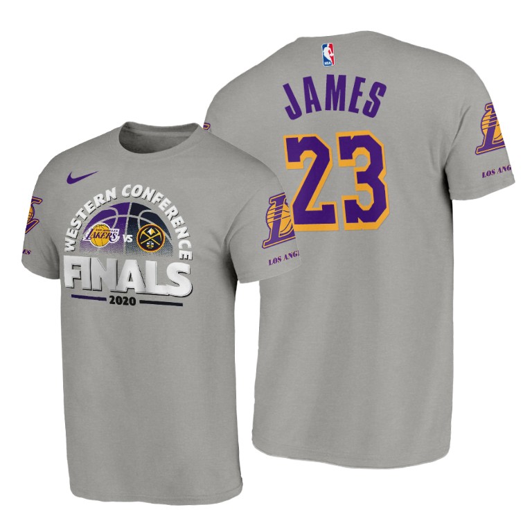 Men's Los Angeles Lakers LeBron James #23 NBA 2020 Western Conference Finals vs Nuggets Matchup James Playoffs Heather Gray Basketball T-Shirt DPU5683HO